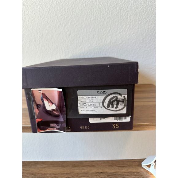 Prada Naplak Evening Pumps Logo Bow Chunky Heel Shoes Black Size 35 (US 5) - Picture 5 of 5